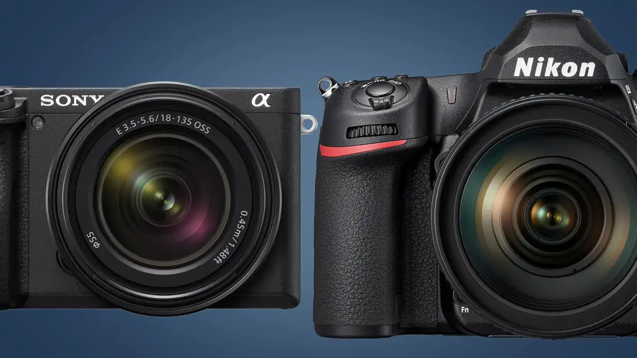Sony and Nikon digital cameras side-by-side. Learn how to buy a digital camera with these professional options.